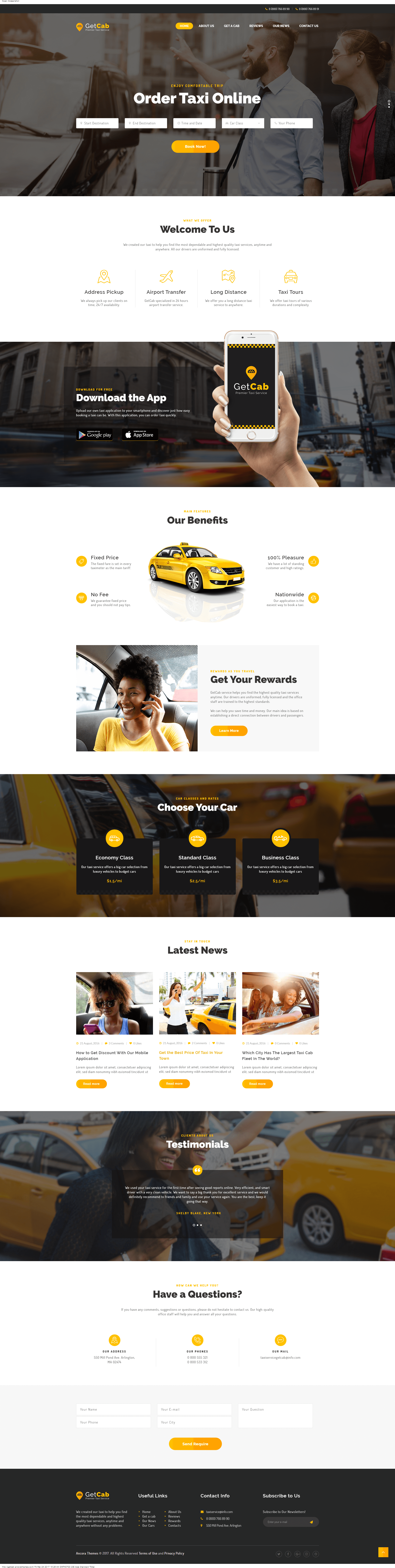 Mẫu website dịch vụ đặt taxi online