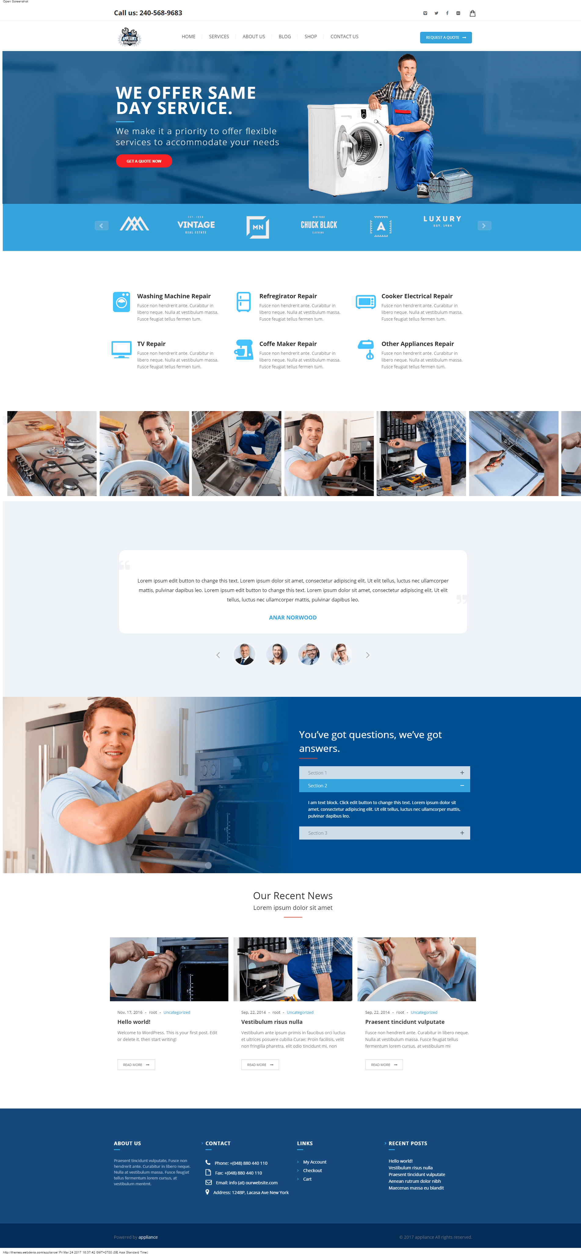 Mẫu website dịch vụ sửa chữa máy giặt