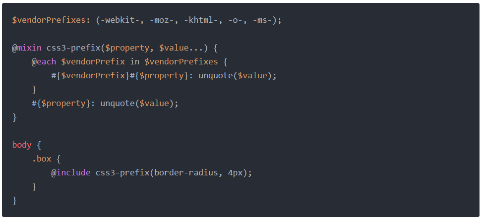 Ví dụ về kiểu cách ghi chép đoạn code .sCSS