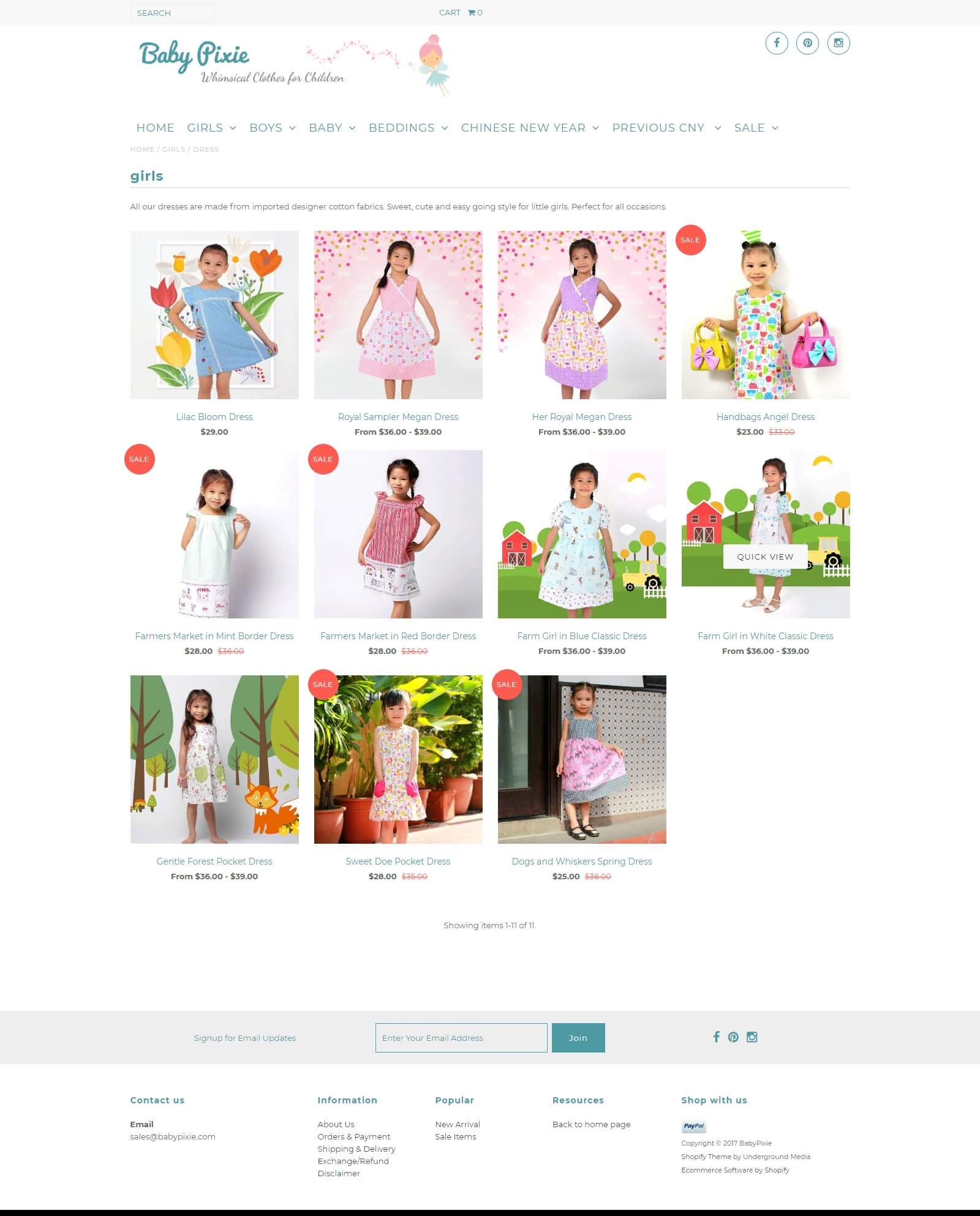 Các module của mẫu website bán hàng quần áo trẻ em