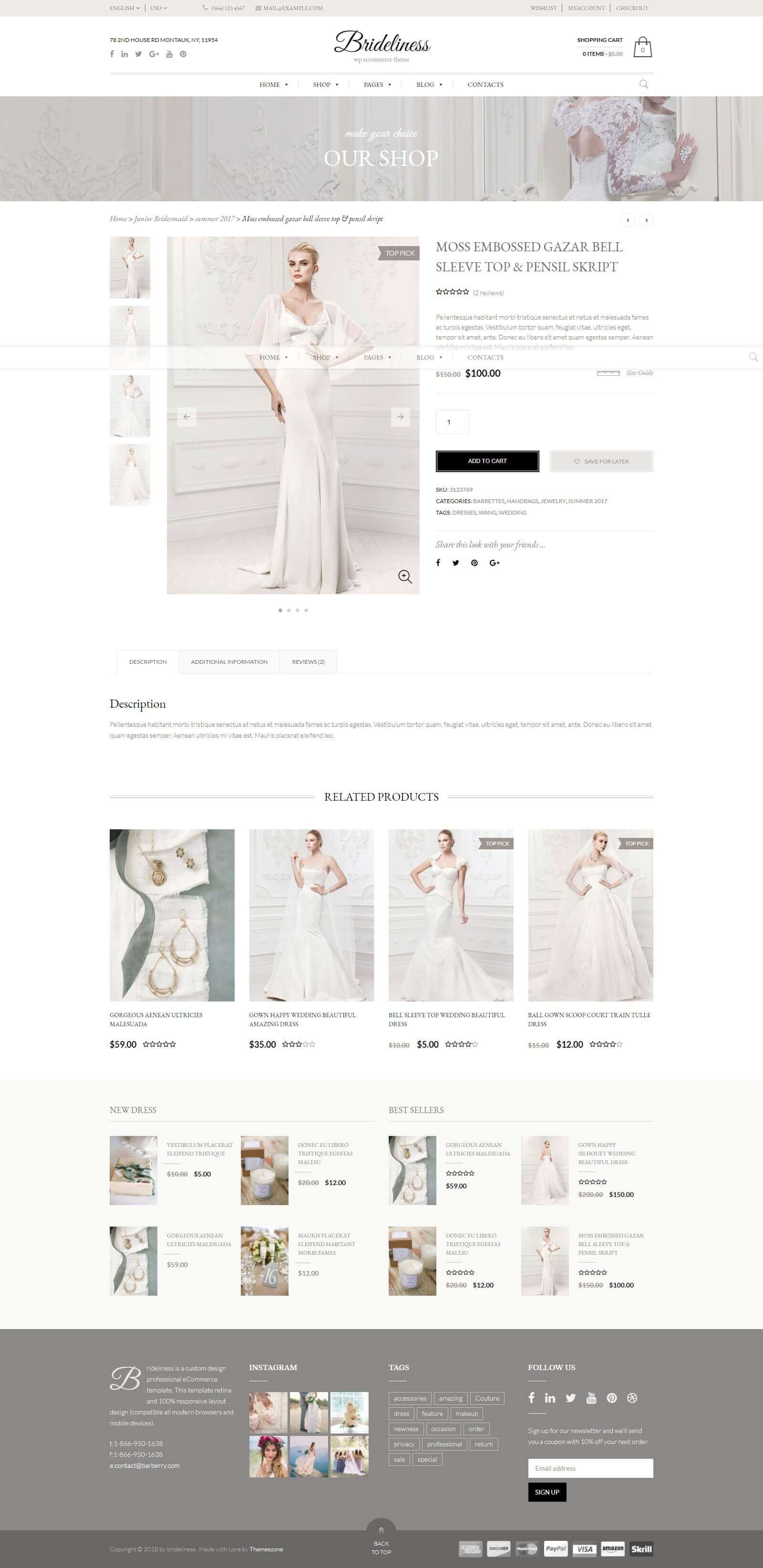 Menu sản phẩm, dịch vụ của mẫu website cho thuê áo cưới