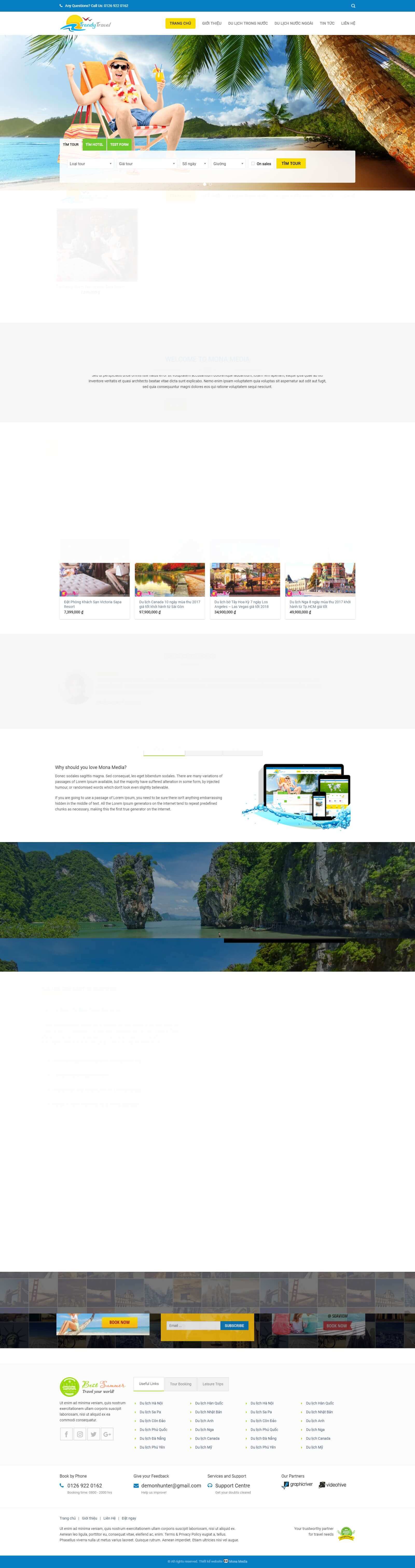 Mẫu website du lịch Trendy Travel đẹp, chuyên nghiệp, chuẩn seo