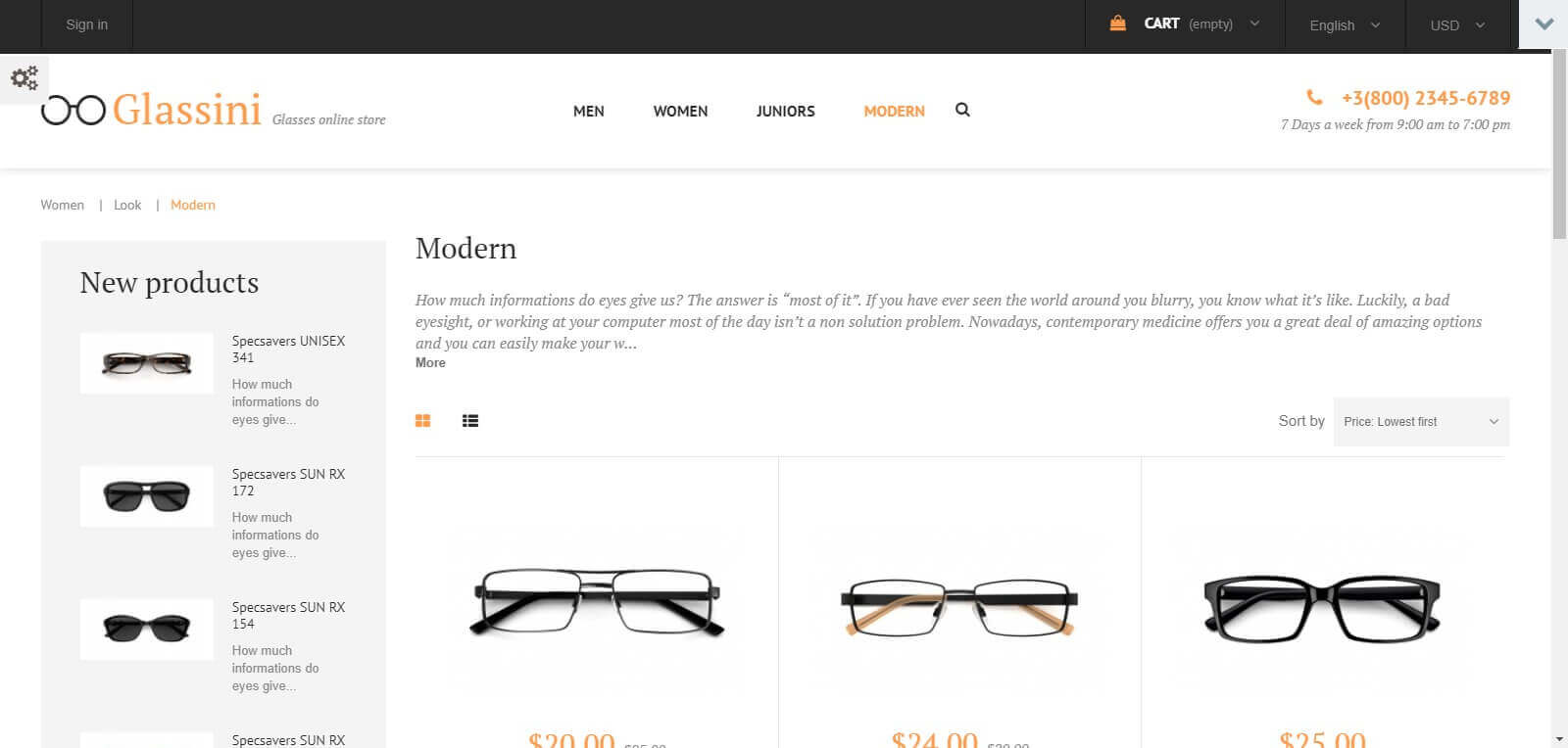 Các module, tính năng của mẫu website bán mắt kính