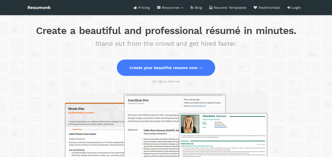 Resumonk - tạo CV online miễn phí